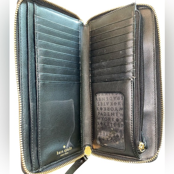 Kate Spade Black Long Wallet with White and Pink Stripes - Picture 5 of 8